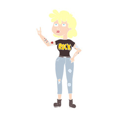 flat color illustration of a cartoon rocker girl