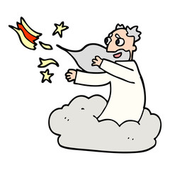 cartoon doodle god on cloud
