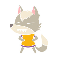 angry wolf flat color style cartoon