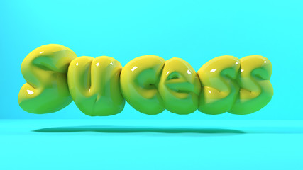 3d render yellow bubble plastic on blue light background letters sucess