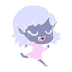 happy flat color style cartoon elf girl running
