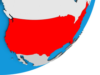 Fototapeta premium United States on blue political 3D globe.