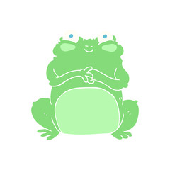 flat color illustration of a cartoon funny frog