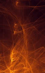 Abstract gold orange light and laser beams, fractals  and glowing shapes  multicolored art background texture for imagination, creativity and design.
