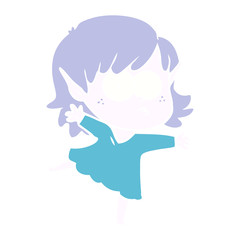 flat color style cartoon elf girl staring