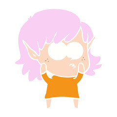 flat color style cartoon elf girl staring