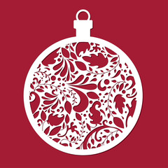 Christmas ball. Cut template. Template for Christmas cards, invitations for Christmas party. Image suitable for laser cutting, plotter cutting or printing. 