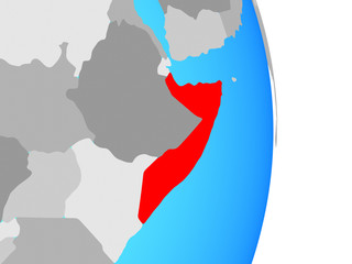 Somalia on simple political globe.