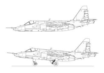 Combat fighter jet. Hi-detail technical illustration.