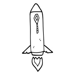 line drawing cartoon space rocket