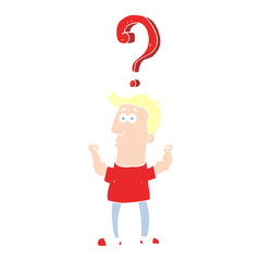 flat color illustration of a cartoon man with question