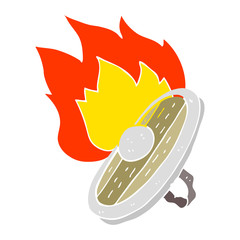 flat color illustration of a cartoon shield burning