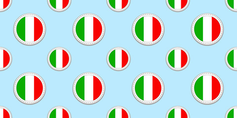 Italy round flag seamless pattern. Italian background. Vector circle icons. Geometric symbols. Texture for sports pages, competition, games. travelling, school, design elements. patriotic wallpaper