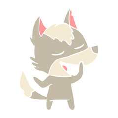 flat color style cartoon wolf laughing