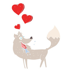 flat color illustration of a cartoon wolf in love
