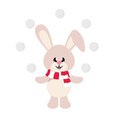 winter cartoon cute bunny with snowball