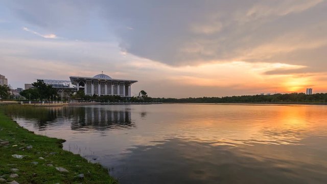 Beautiful sunset at Putrajaya Lake Near the Sultan Mizan Mosque.