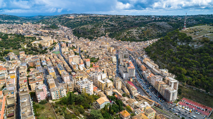 Aerial view. Modica is a city and comune in the Province of Ragusa, Sicily, southern Italy.