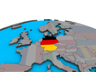 Germany with embedded national flag on political 3D globe.