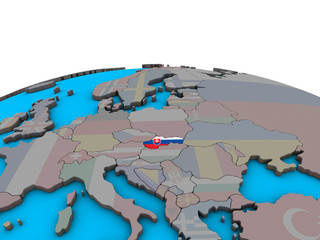Slovakia with embedded national flag on political 3D globe.
