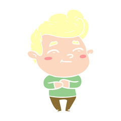 happy flat color style cartoon man