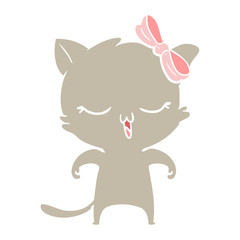 flat color style cartoon cat with bow on head