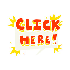 flat color illustration of a cartoon click here sign