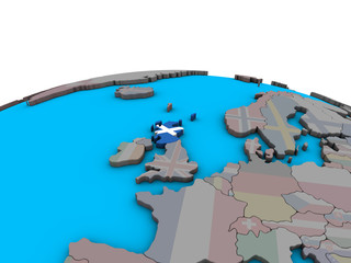 Scotland with embedded national flag on political 3D globe.