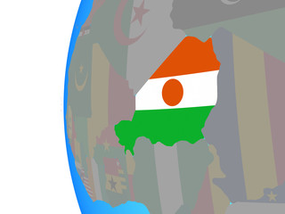 Niger with embedded national flag on blue political globe.