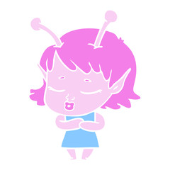 cute alien girl flat color style cartoon