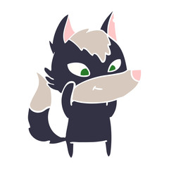 friendly flat color style cartoon wolf