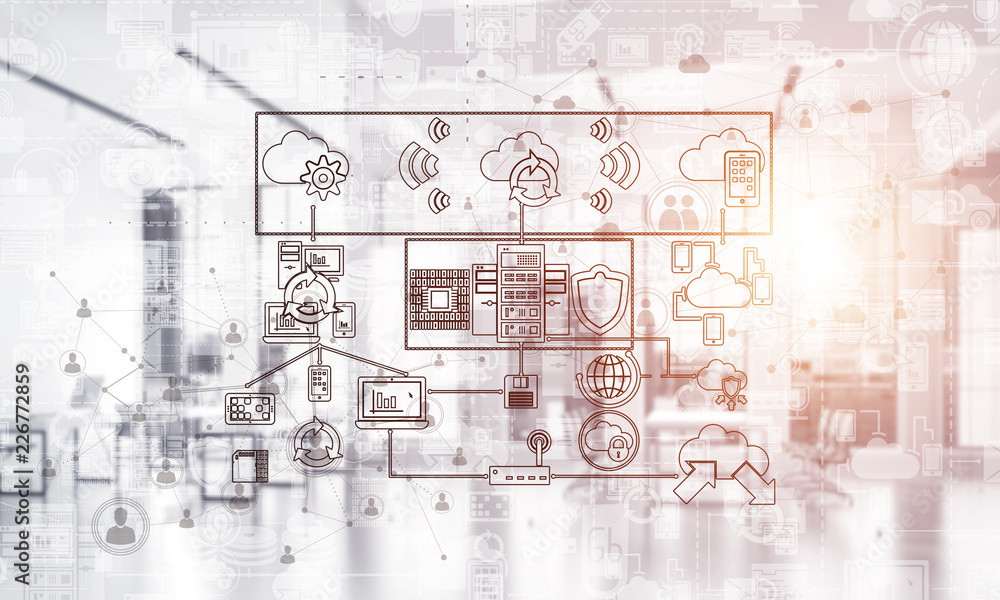 Aufkleber technology background image with media interface as connection and networking idea. mixed media