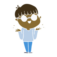 flat color style cartoon boy wearing spectacles