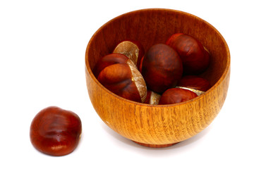 ripe chestnut close up, isolated