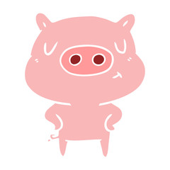 flat color style cartoon content pig