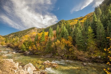 Crystal river on a bright sunny autumn day in Colorado
