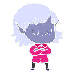 happy flat color style cartoon elf girl