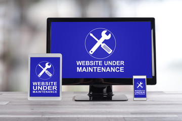 Website maintenance concept on different devices