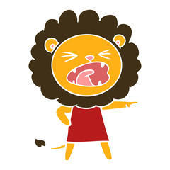 flat color style cartoon angry lion in dress