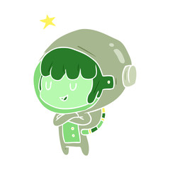 flat color style cartoon female future astronaut in space suit