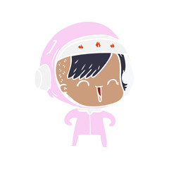 happy flat color style cartoon space girl