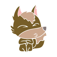 flat color style cartoon wolf whistling