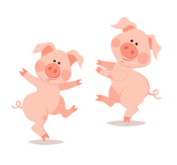 Obraz na płótnie Canvas Cartoon little dancing piglets.The year of the pig. Chinese New 