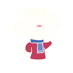 happy flat color style cartoon dog in winter clothes