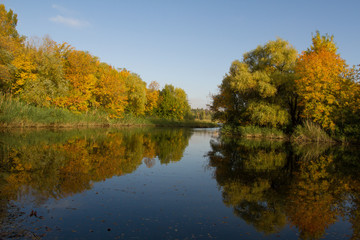autumn landscape with lake and trees
