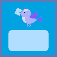 Postcard, blue bird carries a letter