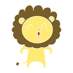 laughing lion flat color style cartoon