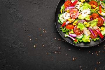 Healthy vegetarian bowl dish with fresh flaxseed sprouts. Plate with raw linseed sprouts salad. Healthy balanced eating. Superfood