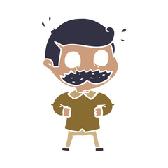 flat color style cartoon man with mustache shocked