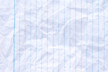 White lined sheet of notepad crumpled paper background